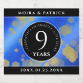 Étiquettes Pour Bouteilles De Vin Mousseux Élégant 9e anniversaire Mariage Lapis Lazuli (Étiquettes simples)