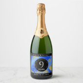 Étiquettes Pour Bouteilles De Vin Mousseux Élégant 9e anniversaire Mariage Lapis Lazuli (Devant)