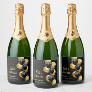 Étiquettes Pour Bouteilles De Vin Mousseux Élégant ballon noir or chic anniversaire