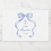 Étiquettes Pour Bouteilles De Vin Mousseux Élégant Baptême Bleu Bow (Étiquettes simples)