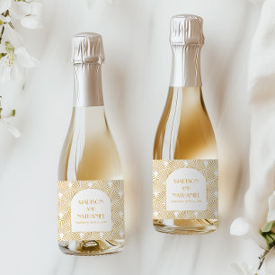 Étiquettes Pour Bouteilles De Vin Mousseux Elégant Blanc Or Géométrique Mariage Art Déco