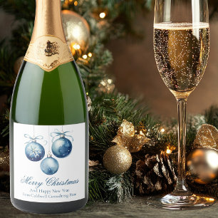 Étiquettes Pour Bouteilles De Vin Mousseux Elegant Blue Joyeux Noël Ornaming Company