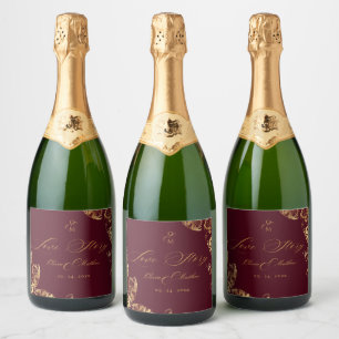 Étiquettes Pour Bouteilles De Vin Mousseux Elegant Boho   Mariage d'automne de l'or de Bourgo