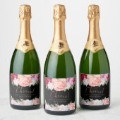 Étiquettes Pour Bouteilles De Vin Mousseux Élégant bouquet floral rose Mariage noir rose (Bouteilles)