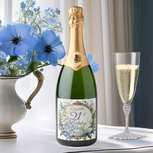 Étiquettes Pour Bouteilles De Vin Mousseux Elégant cadre floral baroque 21ème anniversaire