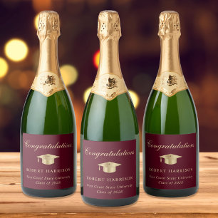 Étiquettes Pour Bouteilles De Vin Mousseux Élégant Casquette de la Bourgogne Gold Graduation