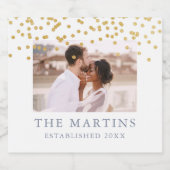 Étiquettes Pour Bouteilles De Vin Mousseux Elegant Confetti Photo et nom Mariage (Étiquettes simples)