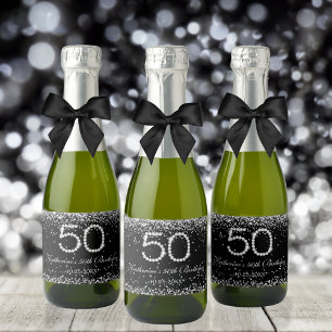 Étiquettes Pour Bouteilles De Vin Mousseux Elégant Diamants 50e Anniversaire Fête Faveur