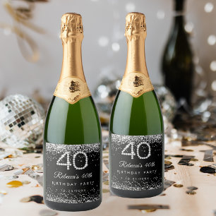 Étiquettes Pour Bouteilles De Vin Mousseux Elegant Diamonds 40e fête d'anniversaire