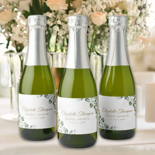 Étiquettes Pour Bouteilles De Vin Mousseux Elegant Eucalyptus Greenery Bridal Shower