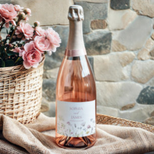 Étiquettes Pour Bouteilles De Vin Mousseux Élégant Fleur Sauvage Floral Fleurs Mariage
