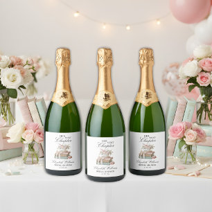 Étiquettes Pour Bouteilles De Vin Mousseux Élégant floral Son prochain chapitre Baby Shower