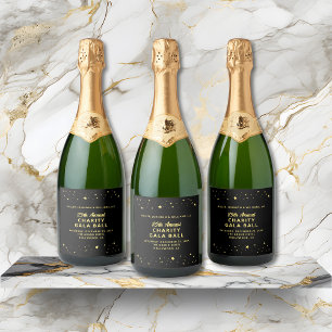 Étiquettes Pour Bouteilles De Vin Mousseux Élégant Gala de charité Événement Black Gold Stars