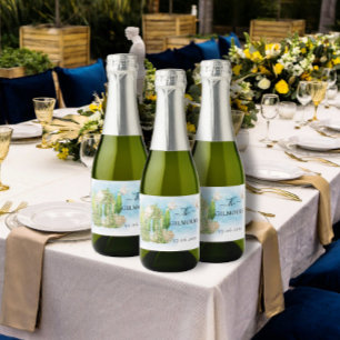 Étiquettes Pour Bouteilles De Vin Mousseux Elégant Gazebo fleurs colombes Mariage Luxe