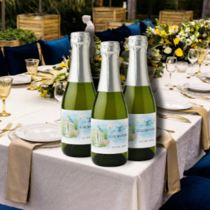 Étiquettes Pour Bouteilles De Vin Mousseux Elégant Gazebo Statue fleurs colombes Mariage Luxe