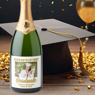 Étiquettes Pour Bouteilles De Vin Mousseux Elégant Gold Graduate Photo sur mesure