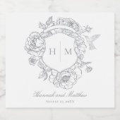 Étiquettes Pour Bouteilles De Vin Mousseux Elégant Gris Chinoiserie Bird Crest Mariage (Étiquettes simples)