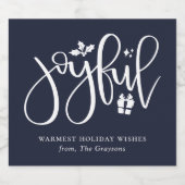 Étiquettes Pour Bouteilles De Vin Mousseux Élégant Joyful Script Navy Blue Holiday (Étiquettes simples)