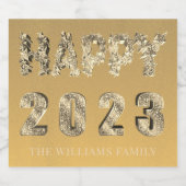Étiquettes Pour Bouteilles De Vin Mousseux Elégant Lettering Golden Stars Bonne année 2023 (Étiquettes simples)