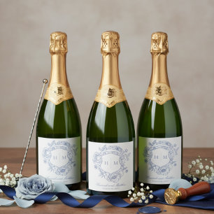 Étiquettes Pour Bouteilles De Vin Mousseux Élégant mariage à crête d'oiseau en chinoiserie bl