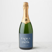 Étiquettes Pour Bouteilles De Vin Mousseux Élégant Mariage ampersand minimaliste bleu (Devant)