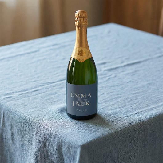 Étiquettes Pour Bouteilles De Vin Mousseux Élégant Mariage ampersand minimaliste bleu