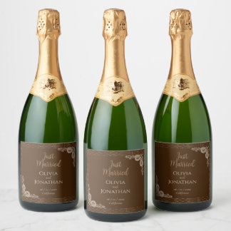 Étiquettes Pour Bouteilles De Vin Mousseux Élégant Mariage en bronze élégant