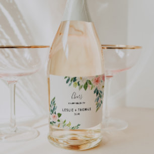 Étiquettes Pour Bouteilles De Vin Mousseux Élégant Mariage Floral verdoyant Sparkling Wine La