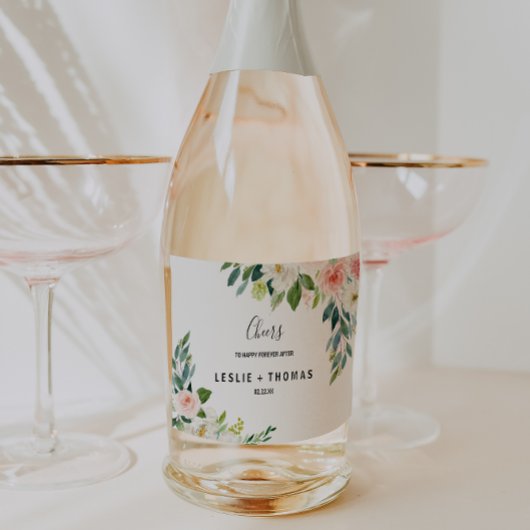 Étiquettes Pour Bouteilles De Vin Mousseux Élégant Mariage Floral verdoyant Sparkling Wine La