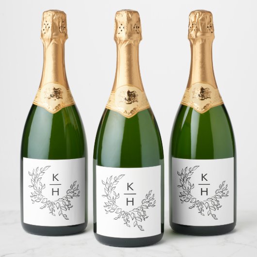 Étiquettes Pour Bouteilles De Vin Mousseux Élégant Mariage Monogram Crest (Bouteilles)