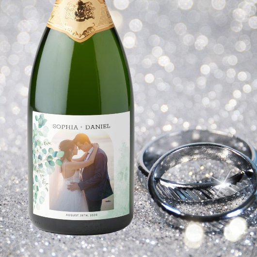Étiquettes Pour Bouteilles De Vin Mousseux Élégant Mariage photo Feuille Eucalyptus Botanique