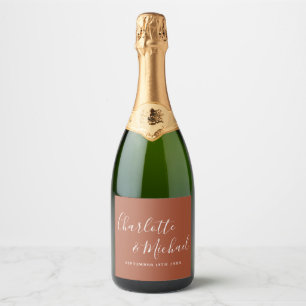 Étiquettes Pour Bouteilles De Vin Mousseux Élégant mariage terracotta écriture signature