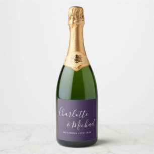 Étiquettes Pour Bouteilles De Vin Mousseux Élégant mariage violet écriture signature