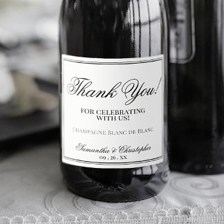 Étiquettes Pour Bouteilles De Vin Mousseux Elégant minimaliste Merci Mariage noir & blanc