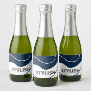 Étiquettes Pour Bouteilles De Vin Mousseux Elégant & moderne bleu & blanc