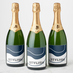 Étiquettes Pour Bouteilles De Vin Mousseux Élégant & Moderne Bleu & Blanc