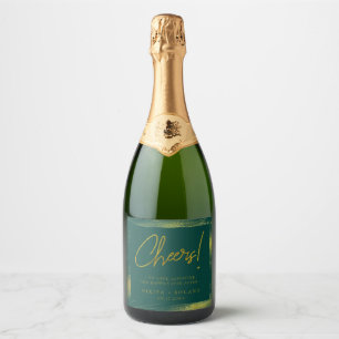 Étiquettes Pour Bouteilles De Vin Mousseux Élégant Or moderne personnalisé Vert