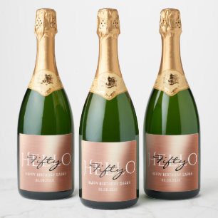 Étiquettes Pour Bouteilles De Vin Mousseux Élégant Rose de calligraphie Or Bonjour 50 Anniv