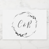 Étiquettes Pour Bouteilles De Vin Mousseux Élégant script floral noir Mariage blanc (Étiquettes simples)