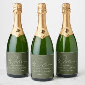 Étiquettes Pour Bouteilles De Vin Mousseux Élégant script moderne Mariage vert olive (Bouteilles)