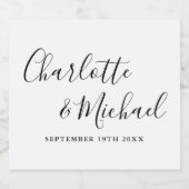 Étiquettes Pour Bouteilles De Vin Mousseux Élégant Script Signature Mariage noir et blanc (Étiquettes simples)