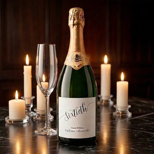 Étiquettes Pour Bouteilles De Vin Mousseux Elegant Script Sixtieth Birthday Personalized