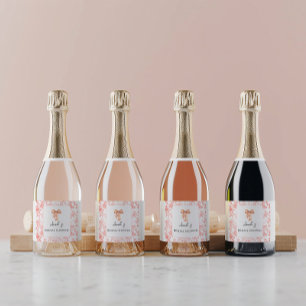 Étiquettes Pour Bouteilles De Vin Mousseux Élégant Toile Florale Rose Brunch de Mariage