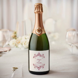 Étiquettes Pour Bouteilles De Vin Mousseux Élégant Vintage Romance Bourgogne Floral Mariage
