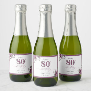 Étiquettes Pour Bouteilles De Vin Mousseux Elégant violet floral 80e anniversaire