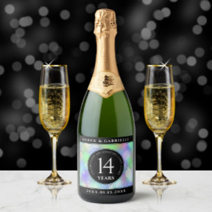 Étiquettes Pour Bouteilles De Vin Mousseux Élégante 14ème anniversaire du Mariage Opal