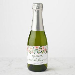 Étiquettes Pour Bouteilles De Vin Mousseux Elégante aquarelle Fête des mariées rose pâle