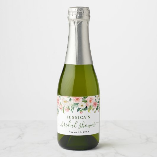 Étiquettes Pour Bouteilles De Vin Mousseux Elégante aquarelle Fête des mariées rose pâle (Devant)