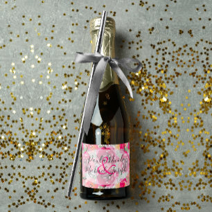 Étiquettes Pour Bouteilles De Vin Mousseux Élégante Aquarelle Florale Rose Chaud Mini