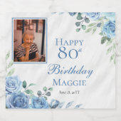 Étiquettes Pour Bouteilles De Vin Mousseux Elégante Blue Rose Floral Frame 80e Anniversaire (Étiquettes simples)